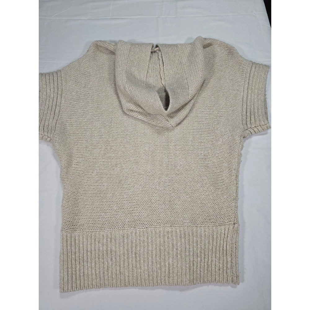 Vintage Y2K Maurices Womens Medium Beige Cable Knit Hooded Short Sleeve Cardigan - Picture 6 of 6